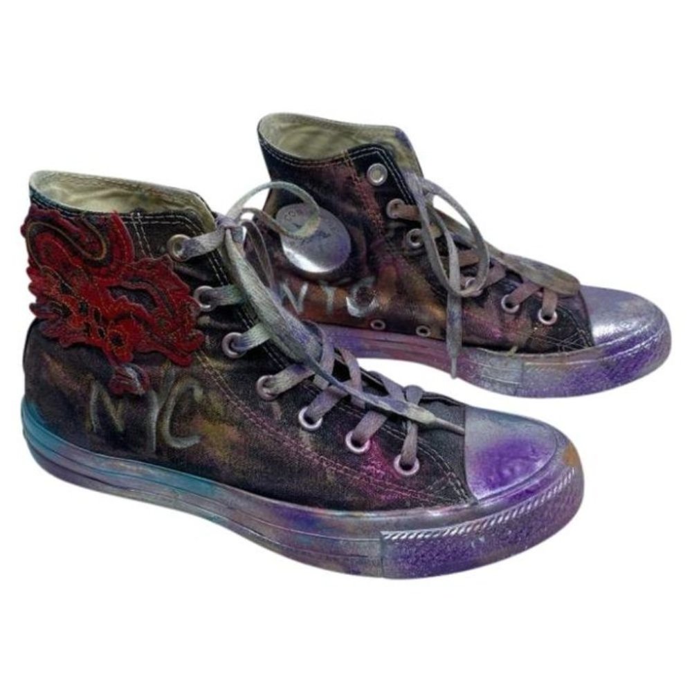 Converse Sneakers Customized Black Silver Womens 8